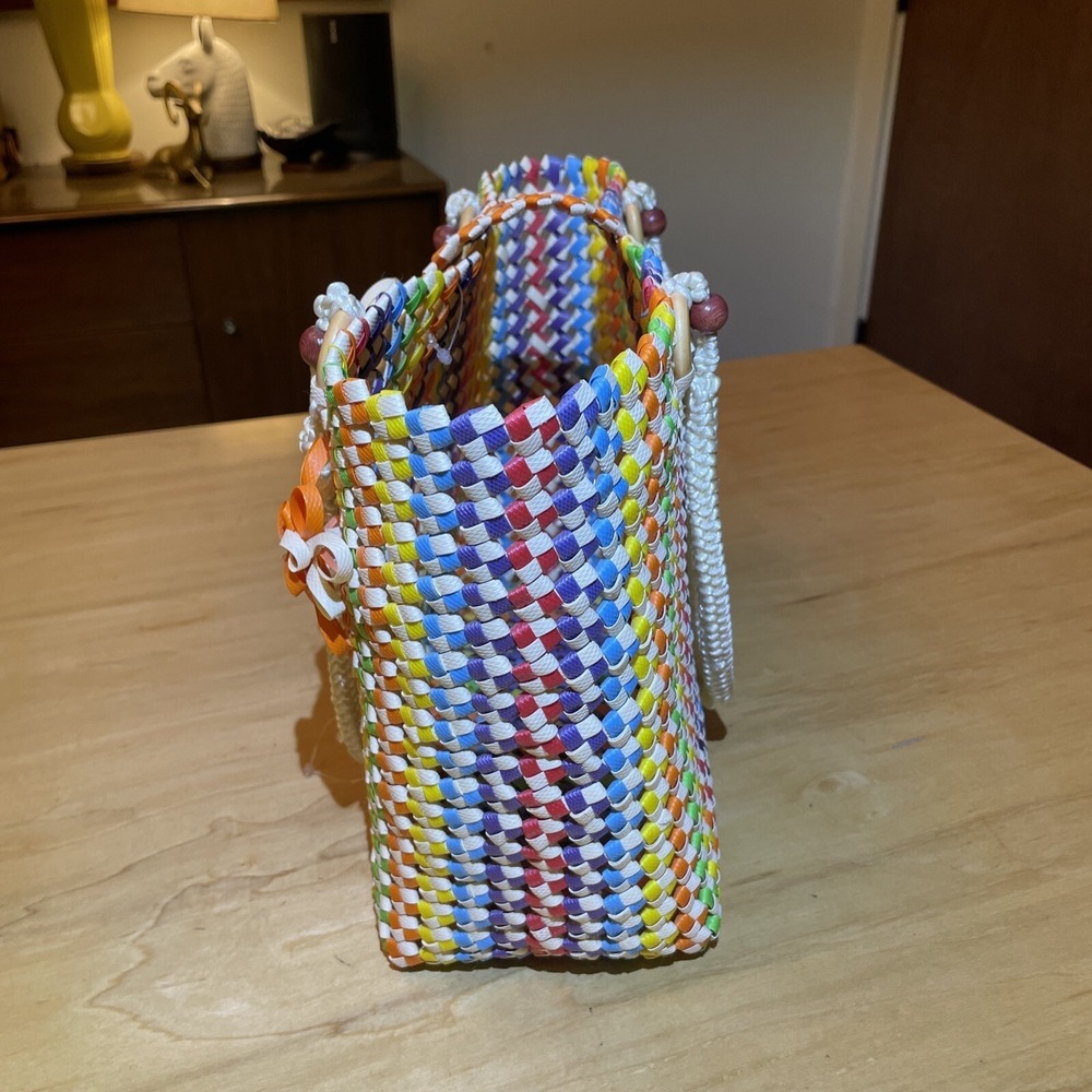 Mexican Artisan Handwoven Plastic Purse Hand Bag‎ Tote Colored - Picture 4 of 7